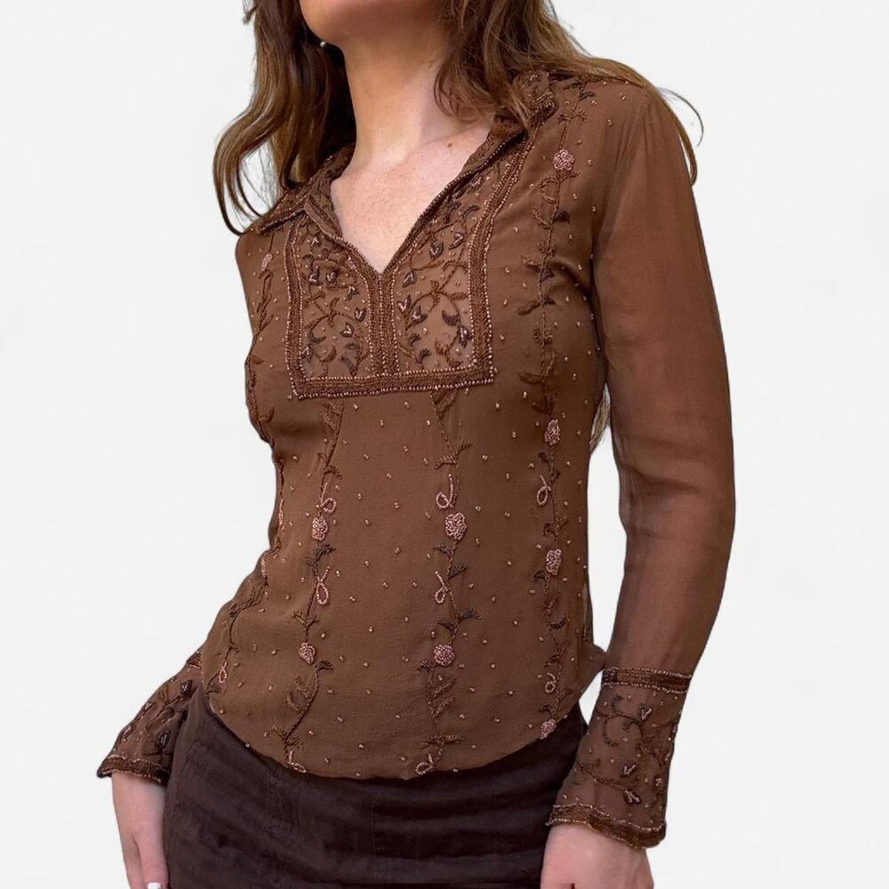 Emma black euro vintage brown silk blouse